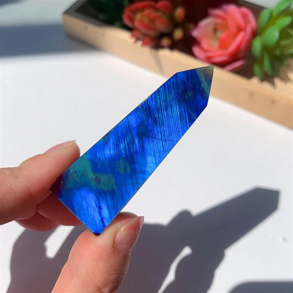 AtkitS Beautiful 1pc Natural Labradorite Tower Energy Crystal Tetrahedron Blue Quartz Moonstone Decoration (Size : 30-40g)
