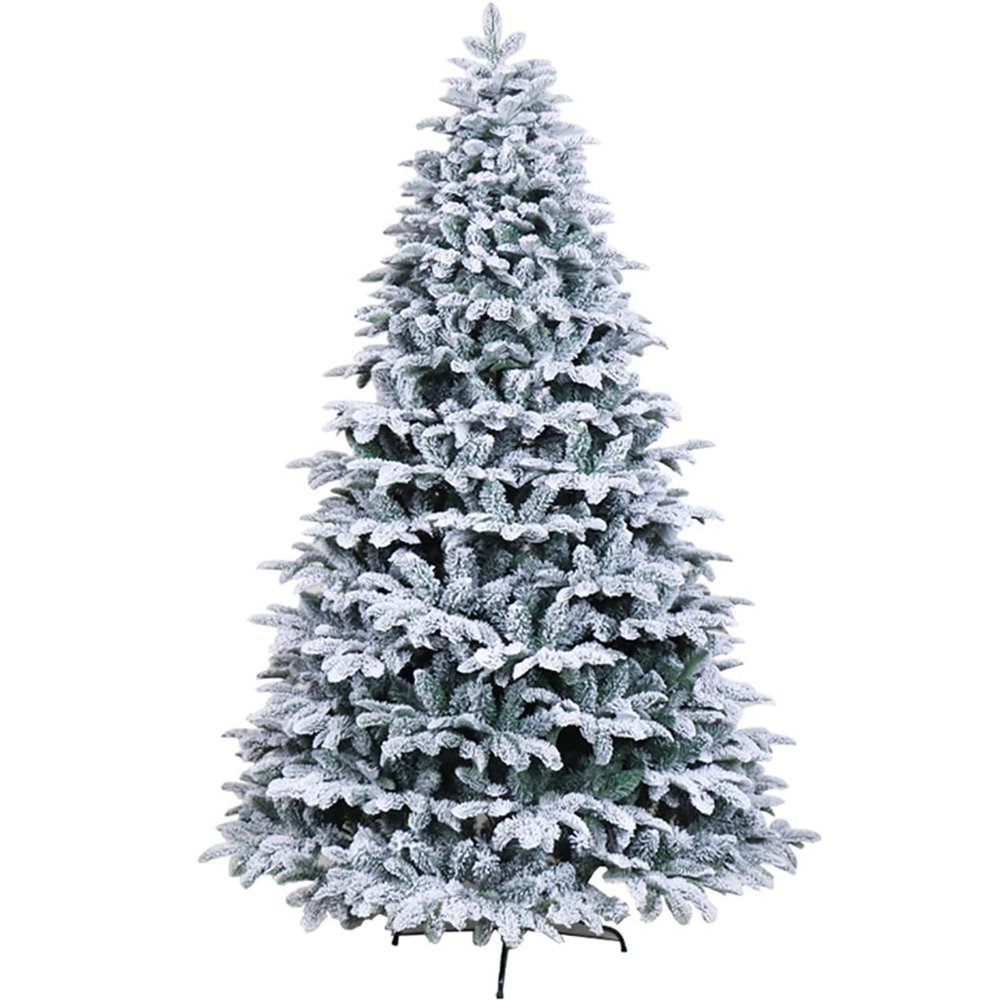 Snow Flocked Artificial Christmas Trees, Pastoral Style Xmas Pine Tree with Metal Foldable Stand and Hinged Branches for Holiday Party Decorations(180cm(5.9ft), A)