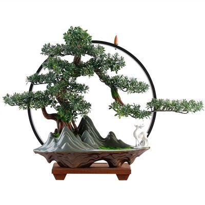 Simulation Potted Plants Bonsai Tree Artificial Bonsai Tree Fake Plants Bonsai Tree Decoration Artificial Plants Indoor Potted Faux Pine Plants for Indoor/Office Desktop Potted Decoration Fake Plant G