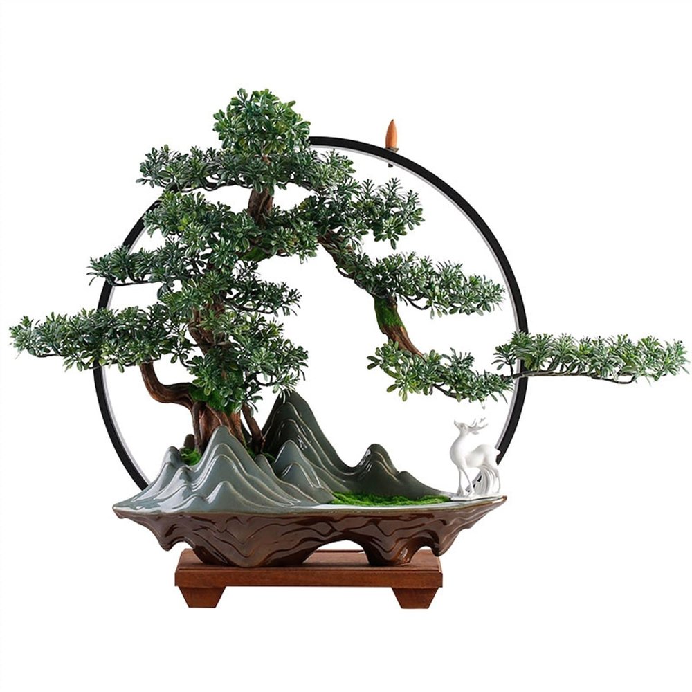 Simulation Potted Plants Bonsai Tree Artificial Bonsai Tree Fake Plants Bonsai Tree Decoration Artificial Plants Indoor Potted Faux Pine Plants for Indoor/Office Desktop Potted Decoration Fake Plant G