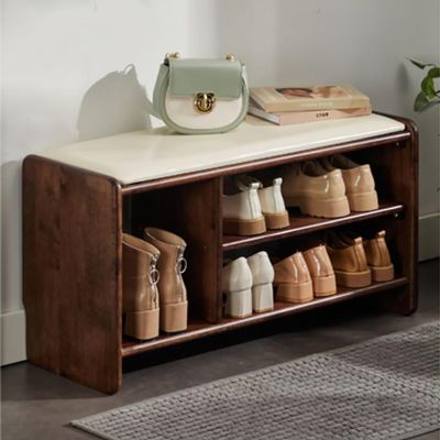 HOBIBA Organizer Indoor Shoe Bench 2-Tier Shoe Rack with Cushion Padded Seat Entryway Bench for Entrance Hallway Bedroom Living Room (Size:120 * 30 * 42cm,Color:Brown)
