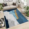 Abstract Ink Blue Gray Gold Geometry Art Area Rug, Nordic Fashion Minimalist Indoor Rug, Soft Foldable Non Slip Breathable Sofa Carpets for Living Room Bedroom Entryway Hotel Office 4x5ft view 3