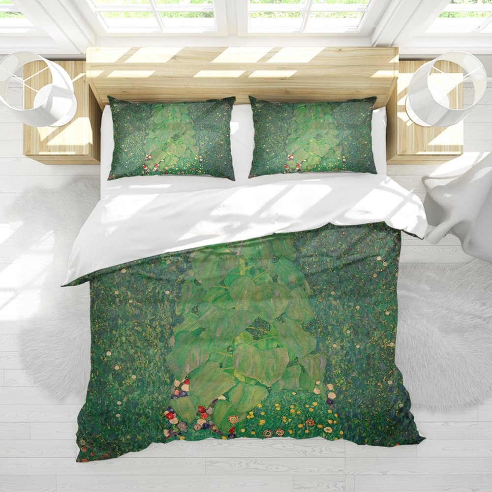 HOBBOY Green Sunflower Duvet Cover Sets 3 Pieces Garden Floral Duvet Quilt Cover with Zipper 2 Pillow Shams Gustav Klimt Art Bedding Sets King