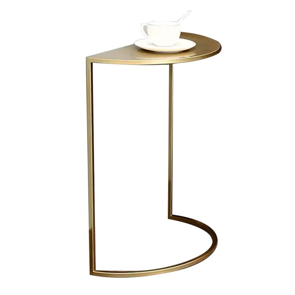 BcoMfy End Table Half Round Metal Edge Table, C-Shaped Simple Iron Art Bedside Sofa, Side Table, Coffee Table, No Assembly Required (Color : Gold, Size : 40x20x50cm)