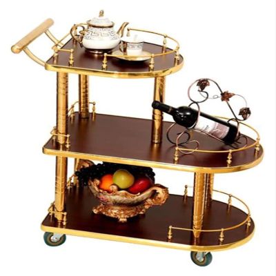 Pimex Trolley Bar Serving Cart, Wine Cart for Home Kitchen Hotel Serving Trolleys 3 Layers Tea Cart Stainless Steel Dining Cart Wooden Tray Rolling Storage Tool Cart