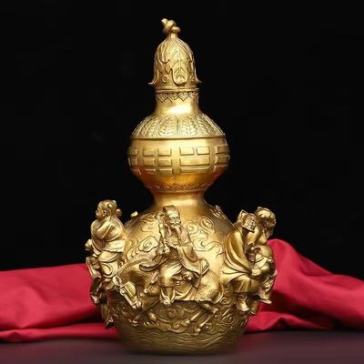burid Brass Gourd Statue Feng Shui Brass Good Luck Gourd Taoist Home Living Room Garden Decor Chinese Charm of Prosperity Home Decoration Gift