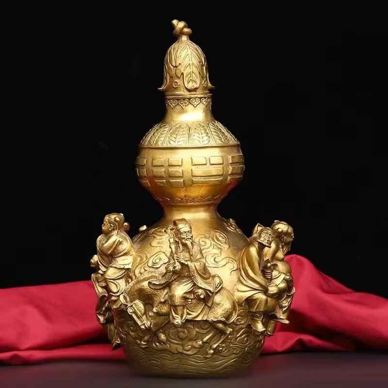 burid Brass Gourd Statue Feng Shui Brass Good Luck Gourd Taoist Home Living Room Garden Decor Chinese Charm of Prosperity Home Decoration Gift