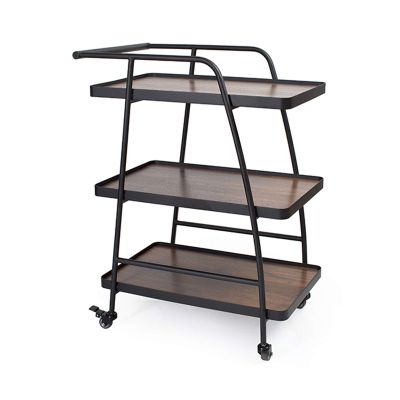Trolley Modern Design 3 Tiers Bar Cart Drinks Trolley Wood Metal Storage Trolley Lockable Wheels Easy to Put - 85 X 60 X 40cm