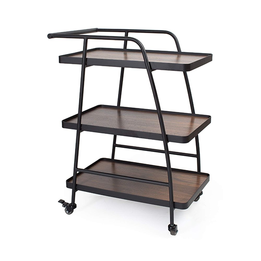 Trolley Modern Design 3 Tiers Bar Cart Drinks Trolley Wood Metal Storage Trolley Lockable Wheels Easy to Put - 85 X 60 X 40cm