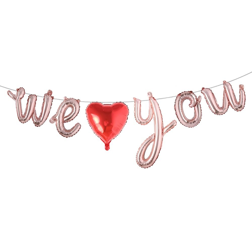 We Love you Banner Birthday Balloons - 16" Mother's Day I Love You Letters Balloon Foil for Father's Day Independence Day Teacher's Day Boss Day Theme Party Decoration (L We Heart You Rose Gold)