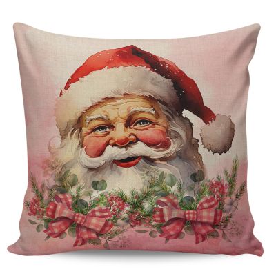Aiesther Christmas Throw Pillow Covers Santa Claus Watercolor Pink Ombre Short Plush Pillowcase Home Decor Cushion Case for Couch Sofa Bed 26" x 26", Super Soft & Comfortable