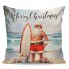Aiesther Merry Christmas Throw Pillow Covers Santa Claus Surfboard Beach Short Plush Pillowcase Home Decor Cushion Case for Couch Sofa Bed 20" x 20", Super Soft & Comfortable view 1