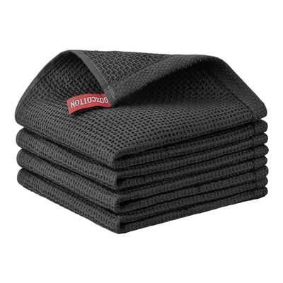 Nialnant 100% Cotton Waffle Weave Kitchen Towels,4 Pack Dish Cloths for Washing Dishes,Dish Towels,Super Soft Absorbent Cleaning Rags-Black, 12 x 12 in