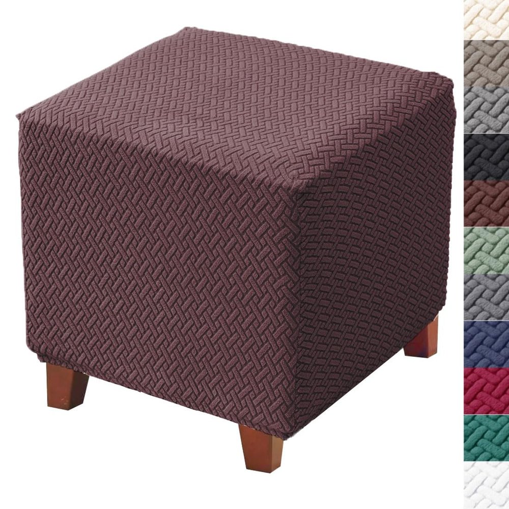 Bifaunvogel Ottoman Cover Square Jacquard Stretch Square Ottoman Slipcovers Thick Folding Storage Covers Square Footstool Protector with Elastic Bottom for Living Room S Coffee