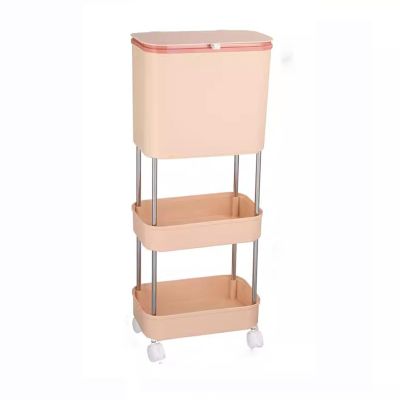 Dustbin Kitchen Trash Can Multilayer Large Capacity with Lid with Rollers Removable Wet and Dry Separation Storage Bucket, 3 Layers Kitchen Bin (Color : D)