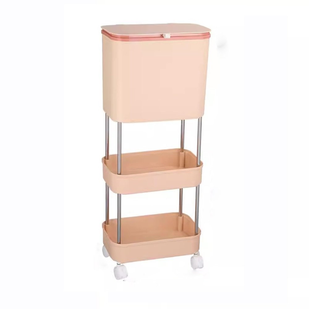 Dustbin Kitchen Trash Can Multilayer Large Capacity with Lid with Rollers Removable Wet and Dry Separation Storage Bucket, 3 Layers Kitchen Bin (Color : D)