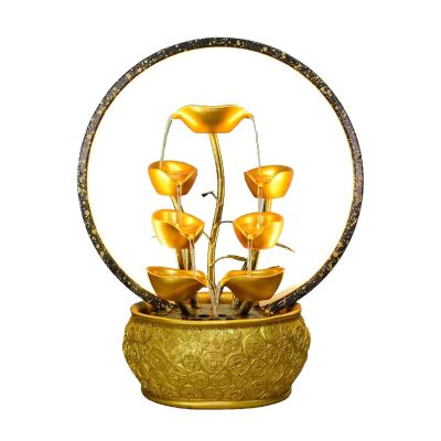 Tabletop Water Fountain Indoor Fountain Tabletop Fountain Waterfall Fountains Relaxation Water Feature Feng Shui Good Luck Wealth Desktop Fountain with Light Home and Office Indoor Decor, Gold Office
