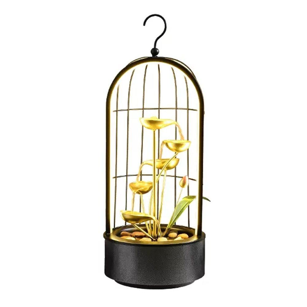 Tabletop Water Fountain Tabletop Fountain, Water Fall Indoors, Fountain Desktop 5-Tier Indoor Relaxation Fountains Waterfall, Black Birdcage Decoration Design Fountain Waterfall for Indoor Spaces Offi