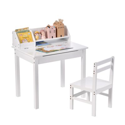 UNICOO Bamboo Toddler Desk and Chair Set with Lift-Top Storage, Kids Study Table with Hutch and Bookshelf, Writing Reading Art Desk for Boys and Girls Ages 3-8