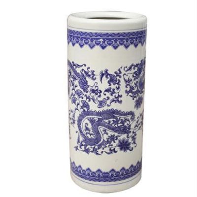 Topjia Ceramic Umbrella Stand Rack,Traditional Floral Blue&White Porcelain Flower Vase,Free Standing Calligraphy and Painting Cylinder Ornaments,for Canes/Walking Sticks Umbrella Holder Entryway