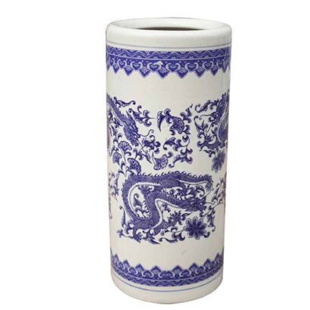 Topjia Ceramic Umbrella Stand Rack,Traditional Floral Blue&White Porcelain Flower Vase,Free Standing Calligraphy and Painting Cylinder Ornaments,for Canes/Walking Sticks Umbrella Holder Entryway