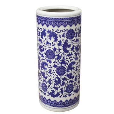 Topjia Ceramic Umbrella Stand Rack,Traditional Floral Blue&White Porcelain Flower Vase,Free Standing Calligraphy and Painting Cylinder Ornaments,for Canes/Walking Sticks Umbrella Holder Entryway