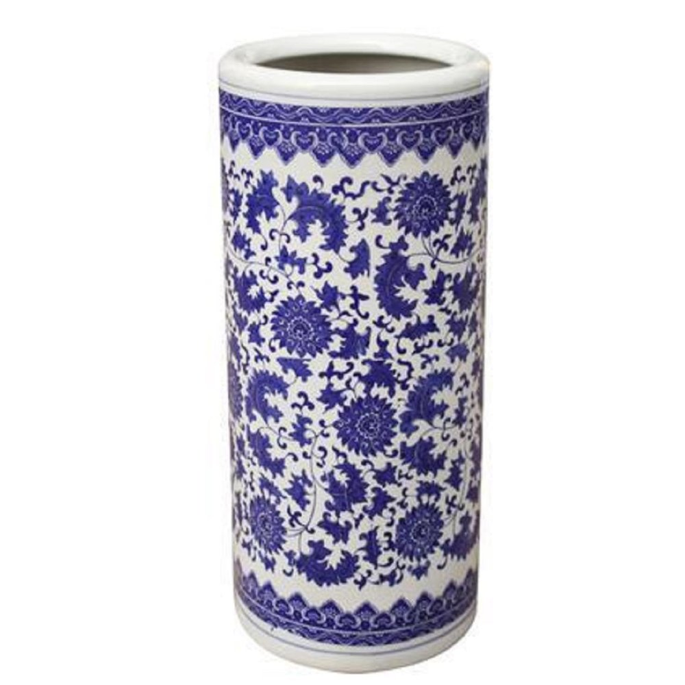 Topjia Ceramic Umbrella Stand Rack,Traditional Floral Blue&White Porcelain Flower Vase,Free Standing Calligraphy and Painting Cylinder Ornaments,for Canes/Walking Sticks Umbrella Holder Entryway