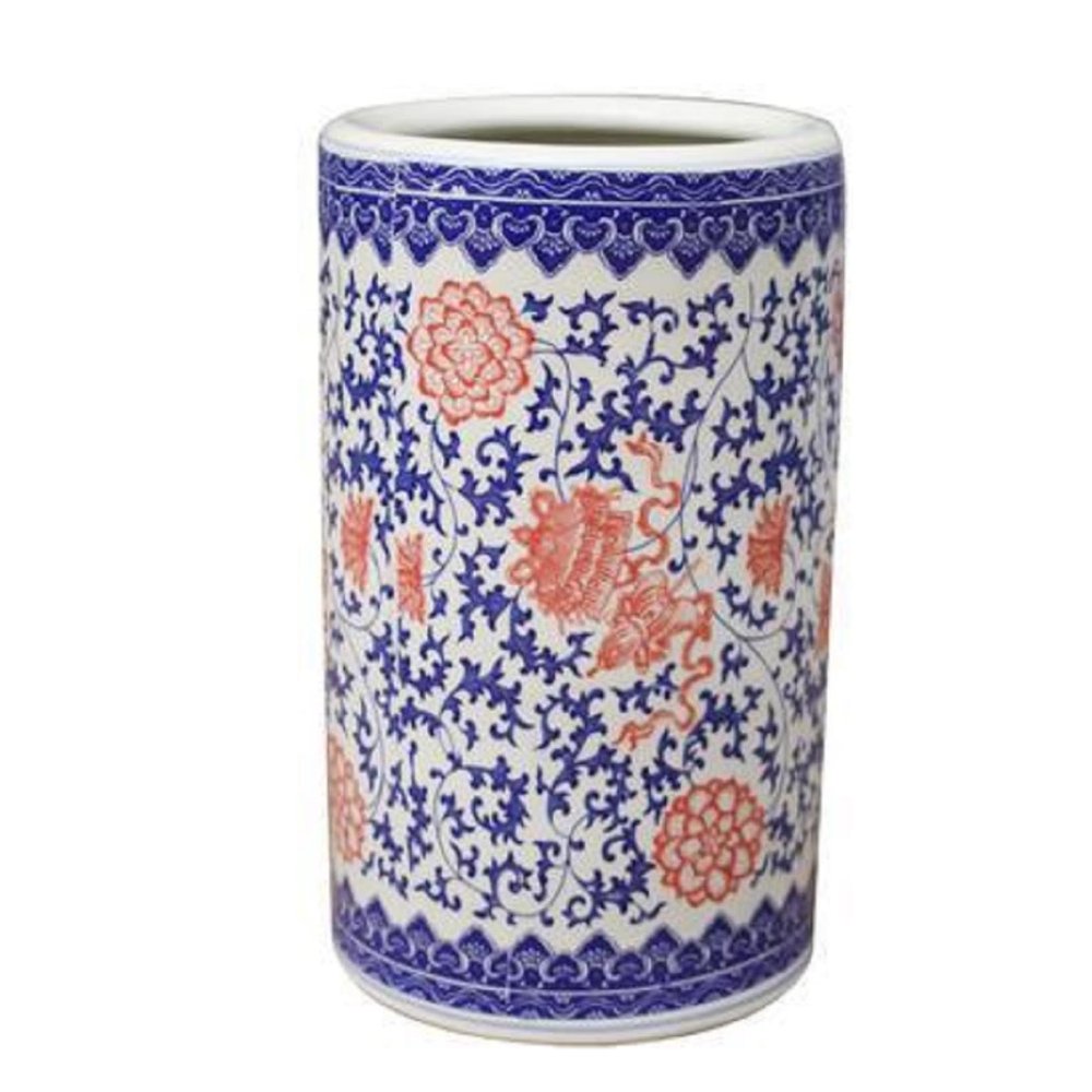 Topjia Ceramic Umbrella Stand Rack,Traditional Floral Blue&White Porcelain Flower Vase,Free Standing Calligraphy and Painting Cylinder Ornaments,for Canes/Walking Sticks Umbrella Holder Entryway