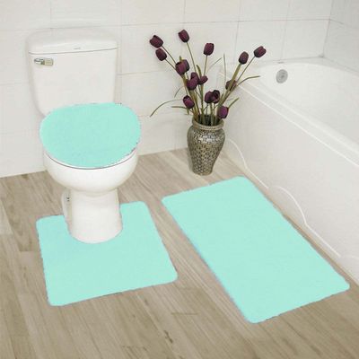 3 Piece Basic Polyester Ultra Plush Rugs Set with Toilet Lid Cover Bathroom Set #6 (Mint Green)