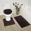 3 Piece Basic Polyester Ultra Plush Rugs Set with Toilet Lid Cover Bathroom Set #6 (Brown) view 1