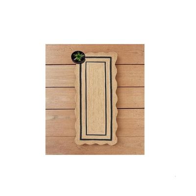 Natural Scalloped Jute Runner Rug for Entryway, Braided Jute Runner Rug for Kitchen,Reversible Indoor & Outdoor Jute Rug for Entryway, Hallway, Kitchen Floor, Scallop Runner Rug (Black, 3x14 ft)