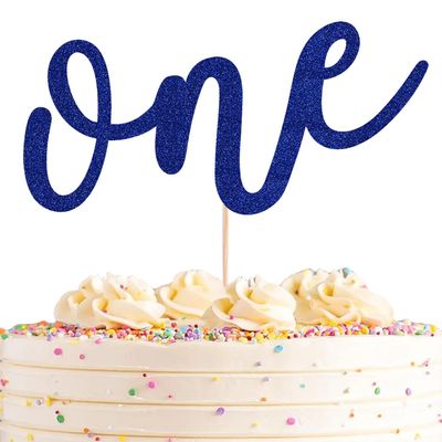 AHAORAY First Birthday Cake Topper - Blue Glitter One Cake Decorating Supplies for Girls and Boys, Perfect for Baby Shower/Gender Revealing Party/Baby Party Photo Booth Props