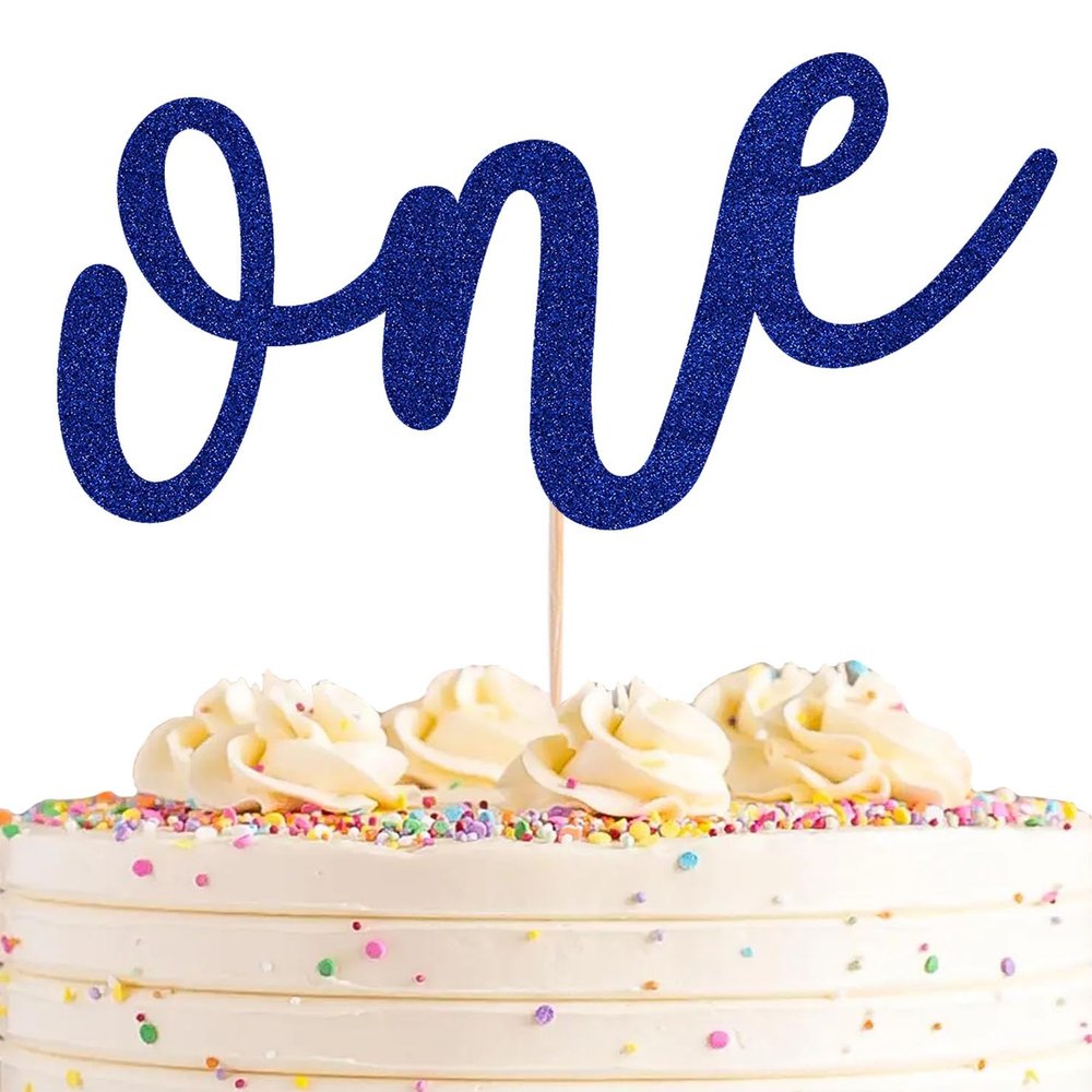 AHAORAY First Birthday Cake Topper - Blue Glitter One Cake Decorating Supplies for Girls and Boys, Perfect for Baby Shower/Gender Revealing Party/Baby Party Photo Booth Props