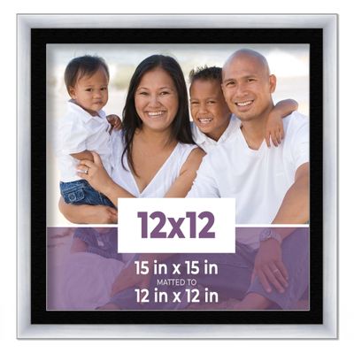 CustomPictureFrames.com 12x12 Frame Silver with Black Picture Mat for 12x12 Photo - Silver 15x15 Frame to Display Print or Poster Measuring 12x12 Inches with Black Photo Mat