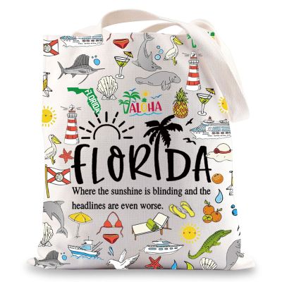 JNIAP Florida Canvas Tote Bag Florida Trip Gift Flo Rida Reusable Shopping Bags(Floridas)