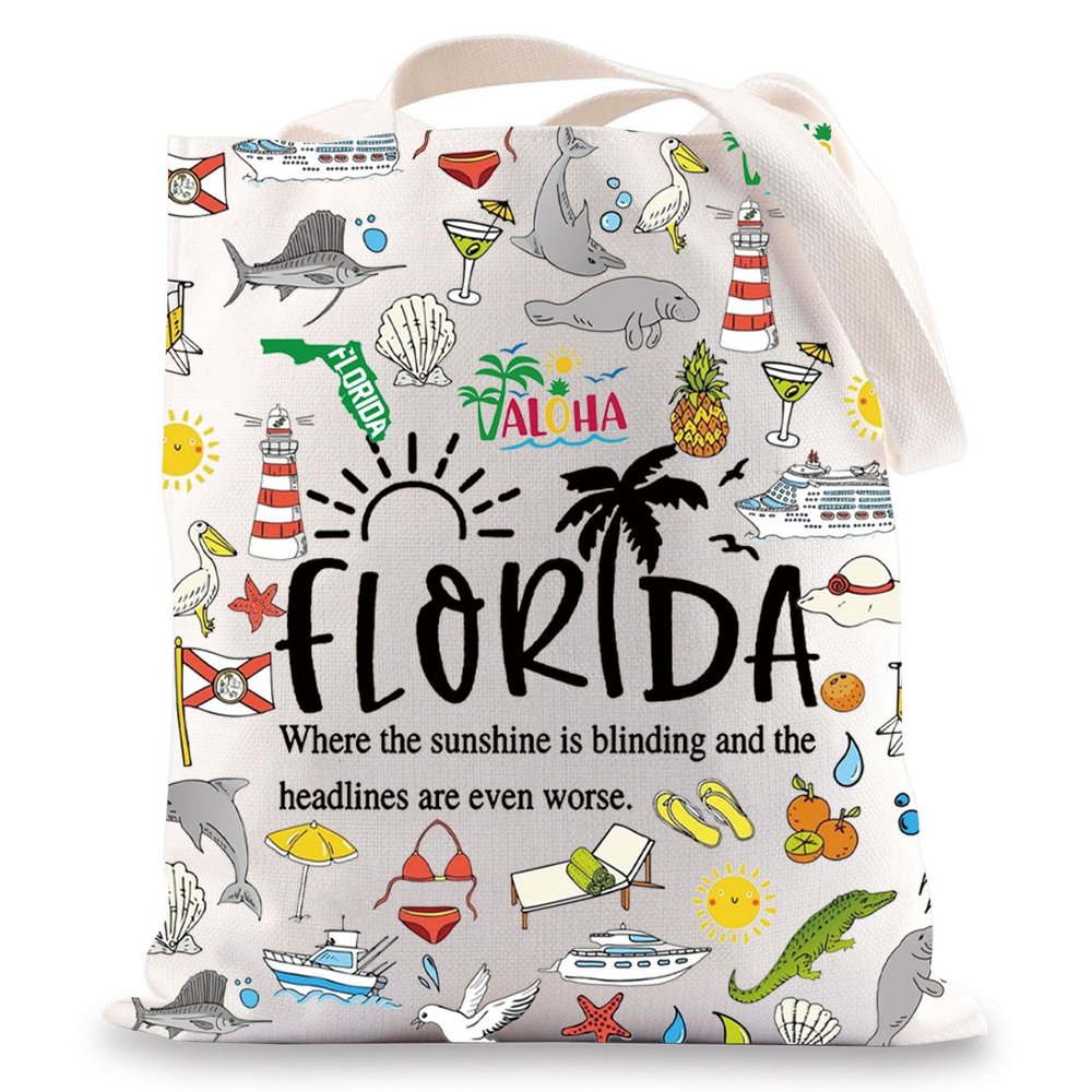 JNIAP Florida Canvas Tote Bag Florida Trip Gift Flo Rida Reusable Shopping Bags(Floridas)