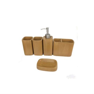 ATMRC Soap Dispenser Soap Dispenser Bathroom Accessories Set, 5 Pieces Bath Ensemble, Bath Set Collection Marble Pattern Imitation Wood Grain Kitchen Bathroom(Natural)