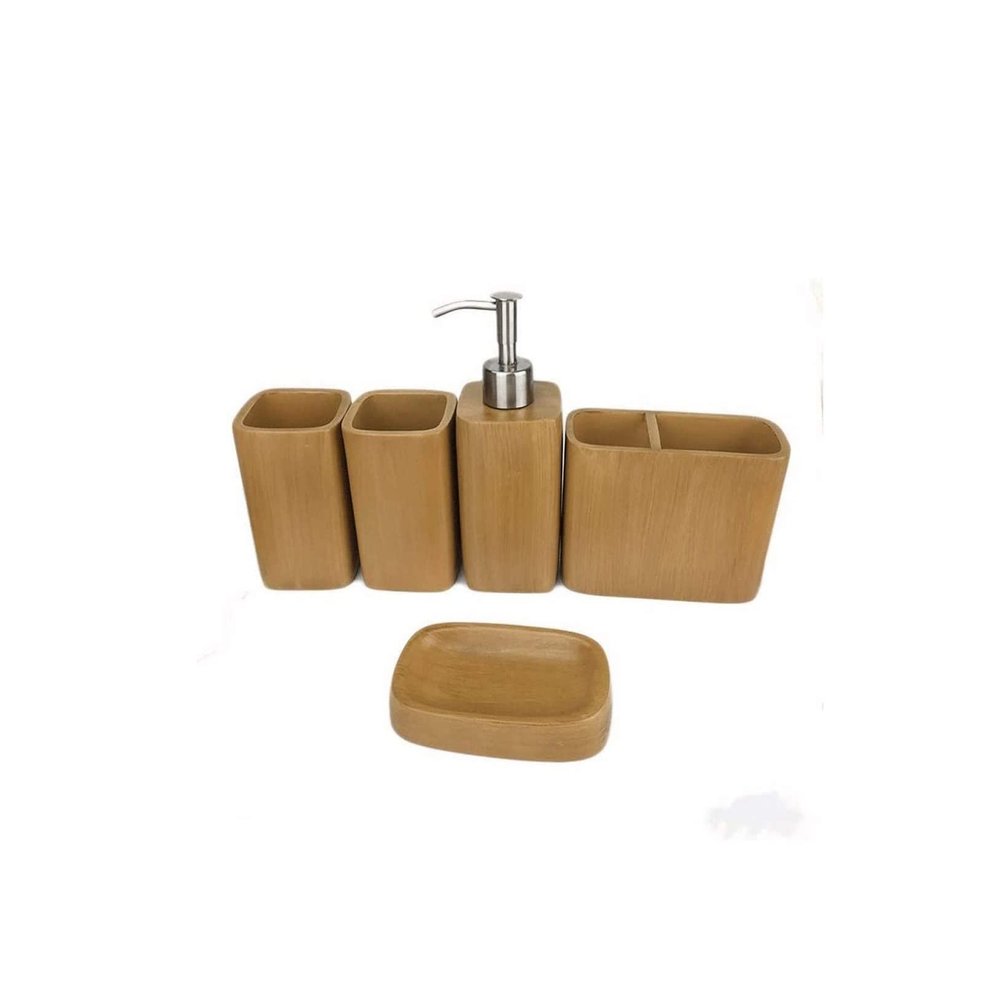 ATMRC Soap Dispenser Soap Dispenser Bathroom Accessories Set, 5 Pieces Bath Ensemble, Bath Set Collection Marble Pattern Imitation Wood Grain Kitchen Bathroom(Natural)