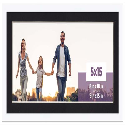 CustomPictureFrames.com 5x15 Frame White with Black Picture Mat for 5x15 Photo - White 8x18 Frame to Display Print or Poster Measuring 5x15 Inches with Black Photo Mat