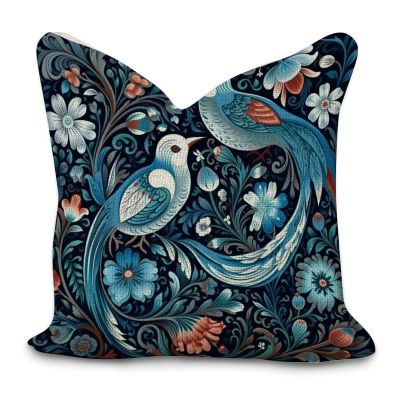 Blue Chinoiserie Birds and Floral Decorative Throw Pillow Covers 18x18in Zipped Farmhouse Square Accent Pillowcase Cushion Cover Case for Bedroom Sofa Couch Coffee Bar Club Pub Home Decor