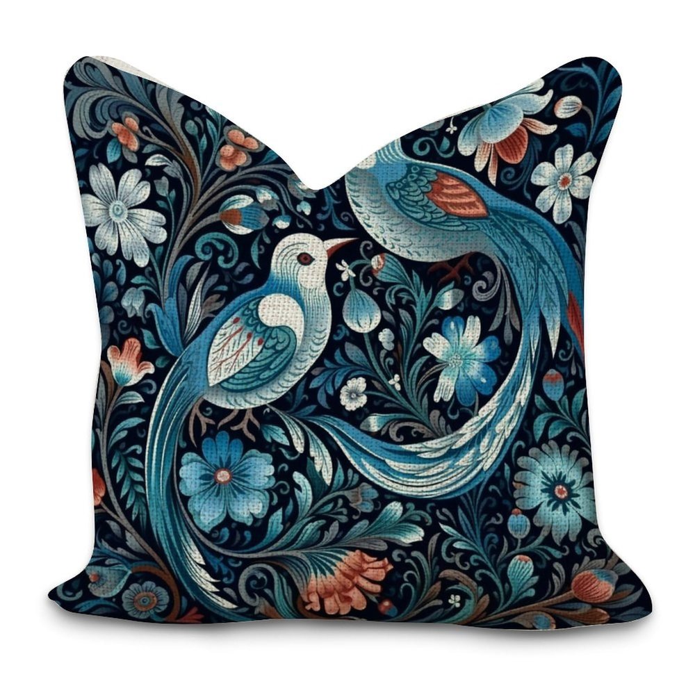 Blue Chinoiserie Birds and Floral Decorative Throw Pillow Covers 18x18in Zipped Farmhouse Square Accent Pillowcase Cushion Cover Case for Bedroom Sofa Couch Coffee Bar Club Pub Home Decor