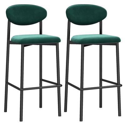 ANram Velvet Bar Stools Set of 2, Counter Height Barstools with Back, Counter Stools and Black Metal Kitchen Height for Bar Pub Cafe