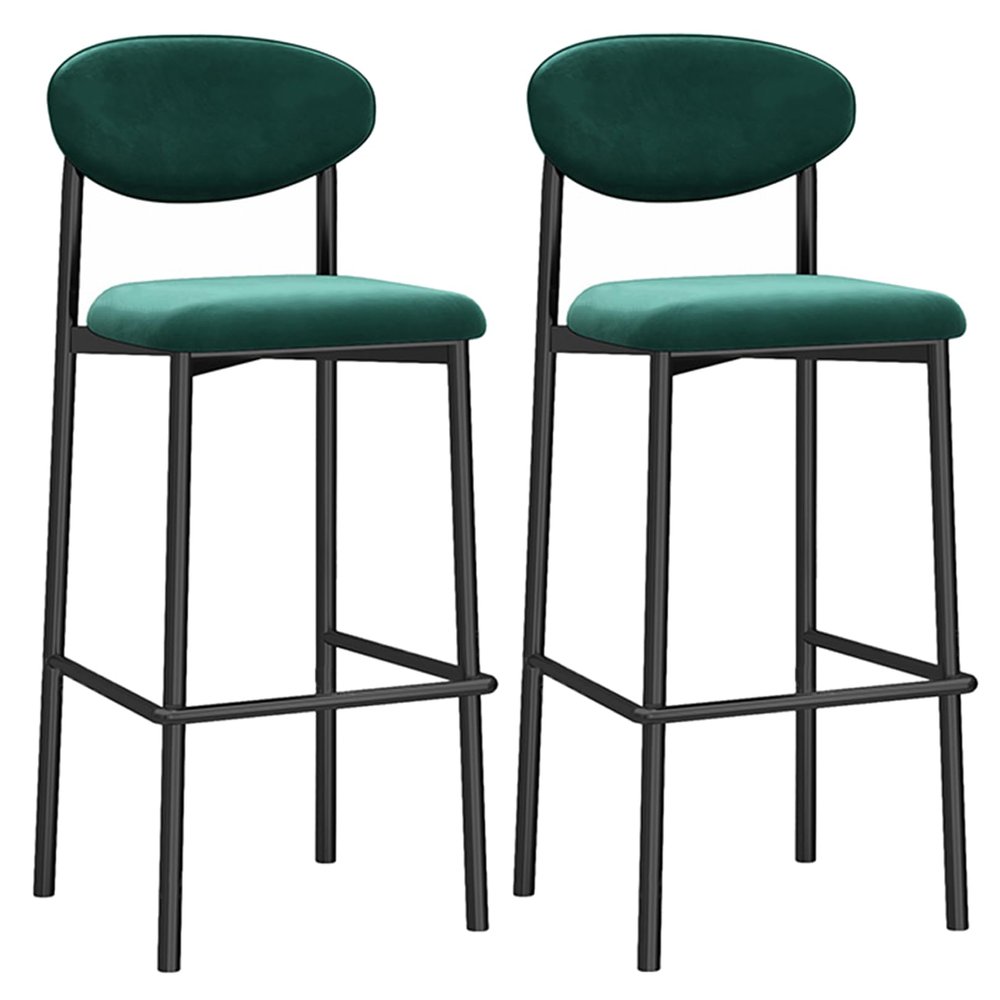 ANram Velvet Bar Stools Set of 2, Counter Height Barstools with Back, Counter Stools and Black Metal Kitchen Height for Bar Pub Cafe