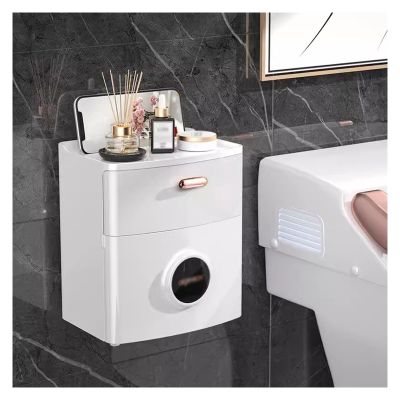 Multifunctional Tissue Box Holder Tissue Box, Napkin Holder, No Drilling Toilet Paper Holder, Bath Installations Wall Mounted Wc Tissue Holder for Home or Office Decorative Decorative Napkin Holder