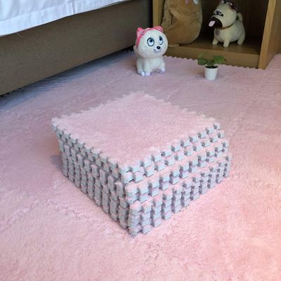 12pcs Interlocking Carpet, Funnyfuzzy plush foam mat, Shaggy Soft EVA Foam Mats Fluffy Rugs Protective Floor Tiles Exercise Play Mats, Dog Blanket Soft Pet Bed Cover, for Kids Room Home Parlor Bedroom