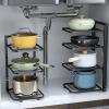 Pot Racks are specifically for pots and Pans, and There are Storage Shelves Under Stainless Steel Shelves in The Kitchen, Multi-Layer Household cabinets, Layered view 3