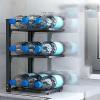 Pot Racks are specifically for pots and Pans, and There are Storage Shelves Under Stainless Steel Shelves in The Kitchen, Multi-Layer Household cabinets, Layered view 4