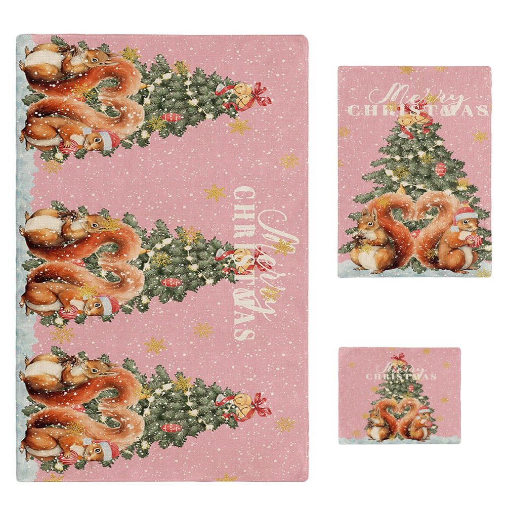 3 Piece Bath Towel Set, Seasonal Squirrels Christmas Towels Set for Bathroom Soft Bath Shower Towels Absorbent Bathroom Towels Set(Bath Towel, Hand Towel, Washcloth) Xmas Pine Tree Snowflakes Pink