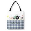YUKILUKA Cute Farm Tractor Cow Green Canvas Tote Bag for Women and Teen Girls, Reusable Bag for Lunch Grocery School Shopping and Beach view 1