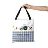YUKILUKA Cute Farm Tractor Cow Green Canvas Tote Bag for Women and Teen Girls, Reusable Bag for Lunch Grocery School Shopping and Beach view 2